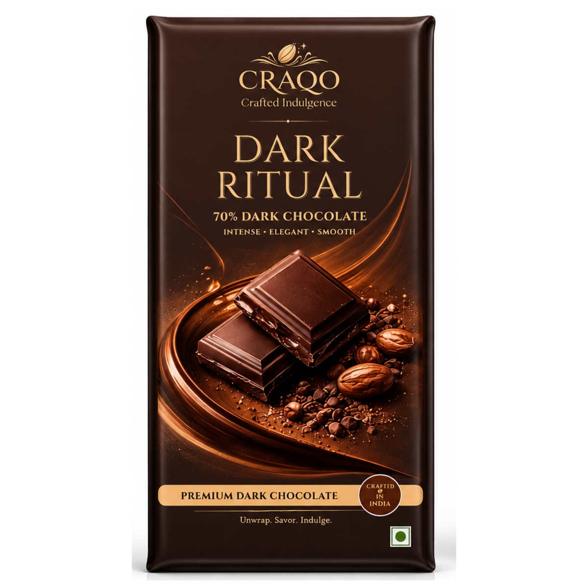 CRAQO Dark Ritual 70% Dark Chocolate Bar (75g) | Intense, Rich, Smooth Indulgence
