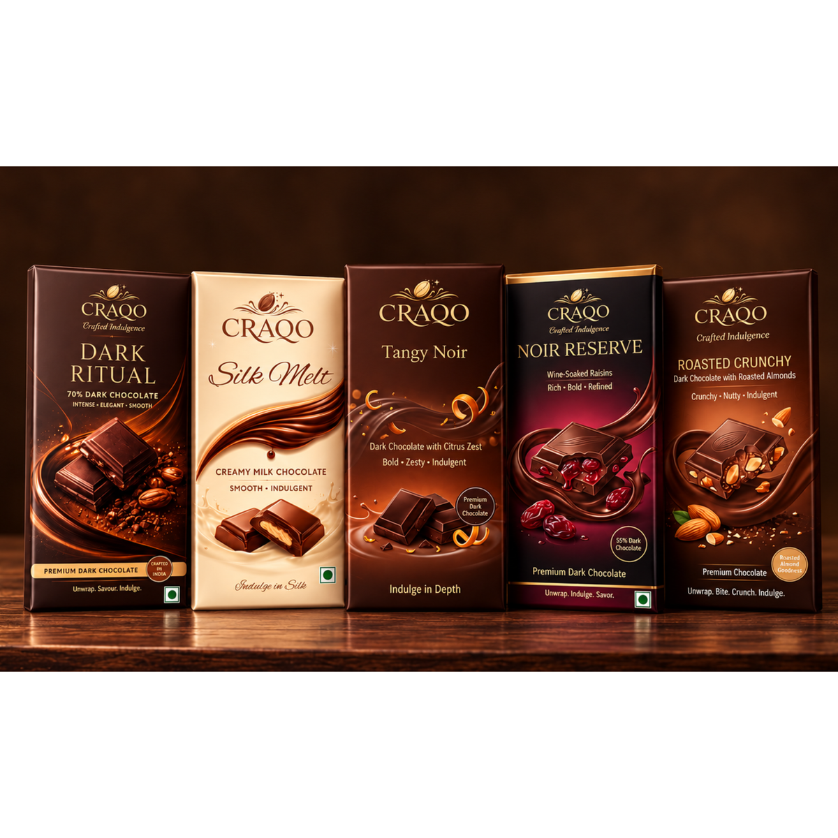 CRAQO Signature Assortment | Premium Chocolate Collection | 5 Bars X 75g