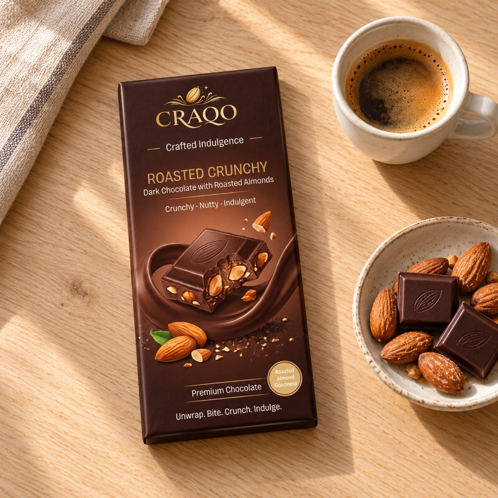 CRAQO Roasted Crunchy Premium Chocolate Bar | Rich, Nutty & Irresistibly Crunchy | 75g