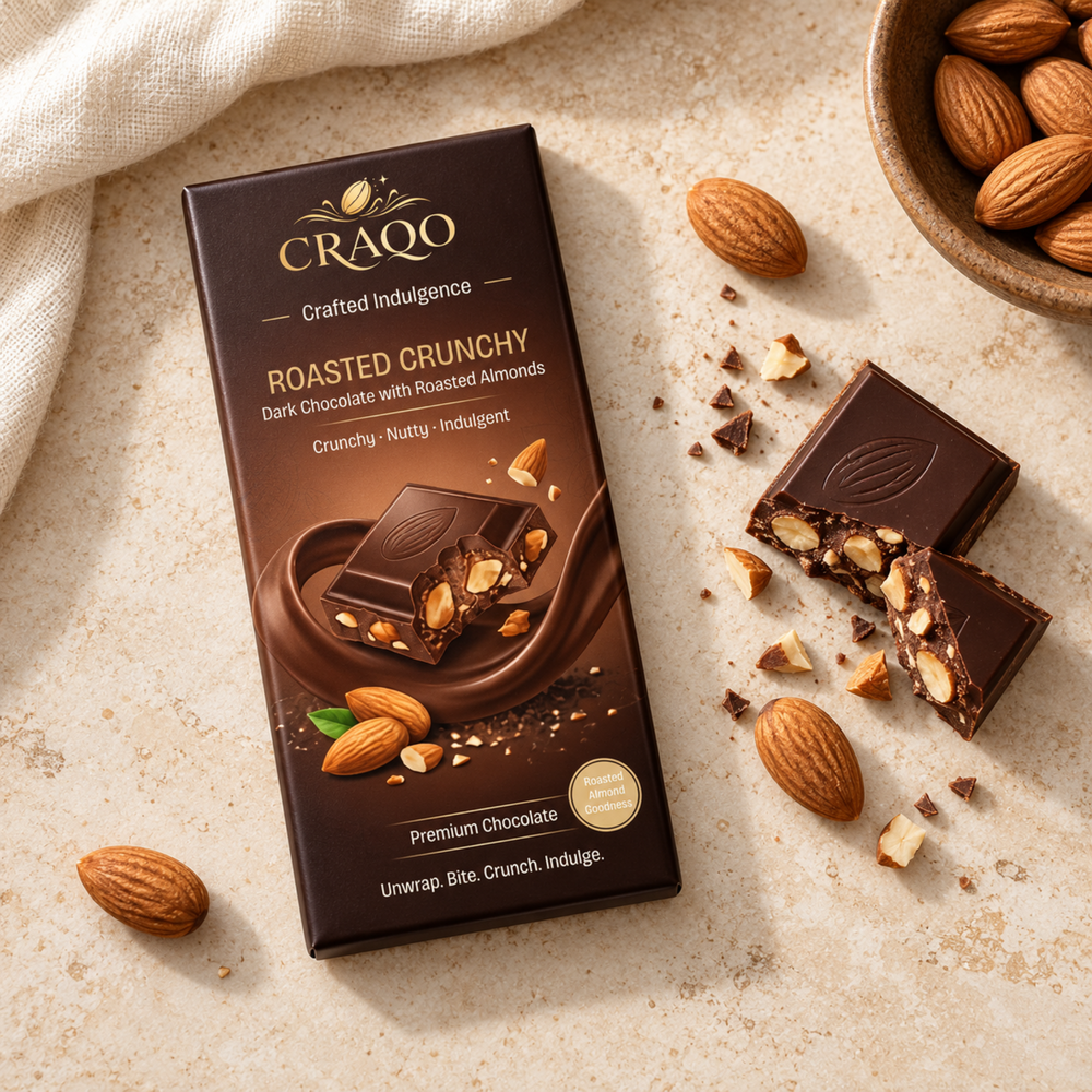CRAQO Roasted Crunchy Premium Chocolate Bar | Rich, Nutty & Irresistibly Crunchy | 75g