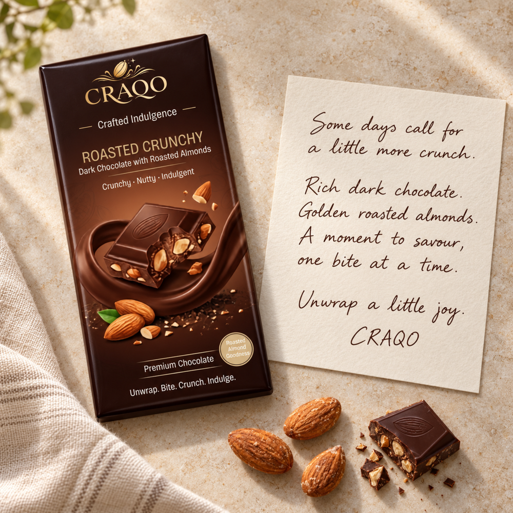 CRAQO Roasted Crunchy Premium Chocolate Bar | Rich, Nutty & Irresistibly Crunchy | 75g